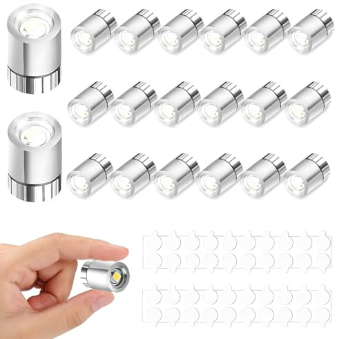 Lot de 20 mini lumières LED pour éclairage de maison de poupée, petites lumières LED blanches avec batterie et 40 points adhésifs, lampe miniature pour modèles miniatures, ballon, décoration DIY