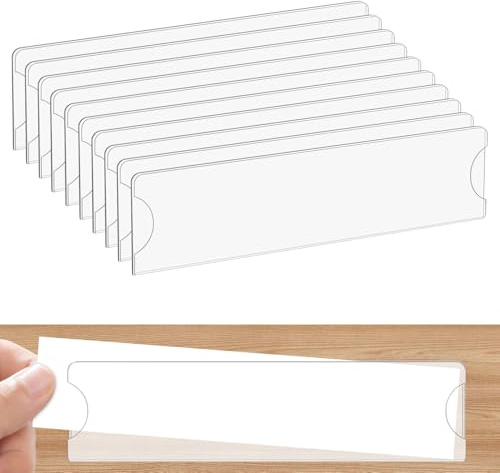 Plushly Paquete de 10 soportes acrílicos para placa de identificación para puerta y pared, 5 x 20,3 cm, letrero transparente para puerta de oficina con cinta adhesiva para el hogar, negocios