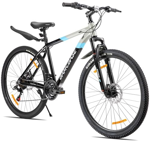 HILAND Rockford VTT 27,5 Pouces MTB Homme & Femme, 21 Vitesses avec Freins à Disque, Cadre Aluminium Hardtail, Vélo Adulte Unisexe, Gris