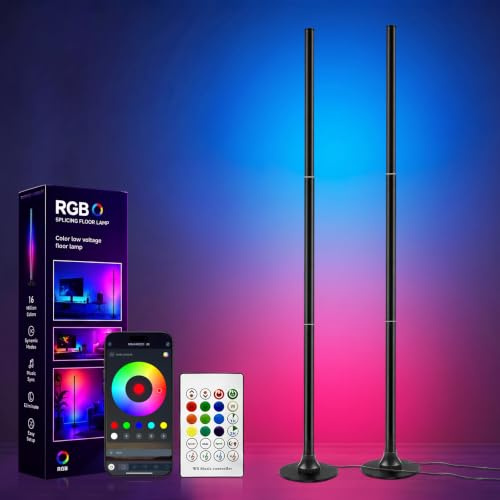 Lámpara de pie LED, lámpara de esquina LED RGB con control por aplicación y mando a distancia, sincronización con música, lámpara de pie LED RGB, dormitorio y zona de juegos-Pack de 2