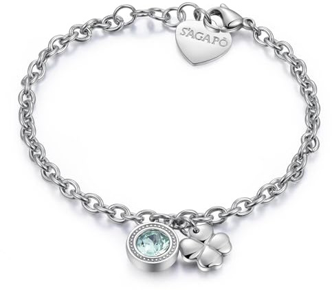S'Agapõ Bracciale Donna in Acciaio e Cristalli con Simbolo Quadrifoglio | Collezione Lucky Light - SKT12
