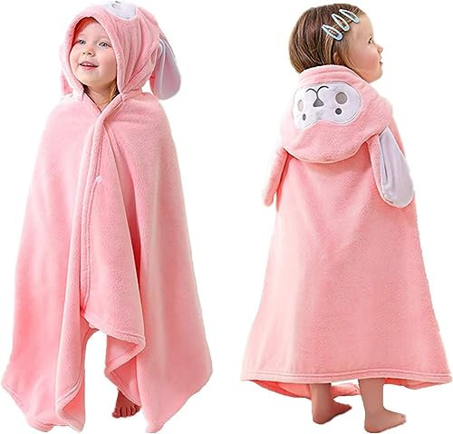 HUOCAI Premium Hooded Towels For Kids 33x59 inch | Beach Or Bath Towel | Rabbit design | Ultra Soft and Extra Large | 100% Cotton Childrens Swimming/Bath Towel with Hood for Girls （Pink）