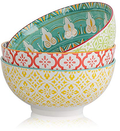 Ensaladera Cuenco Ramen 1.7 Liters - Bol Ensalada Porcelana - 3 Piezas Grande Cuencos Sopa 20 cm - Aptos para Lavavajillas y Microondas