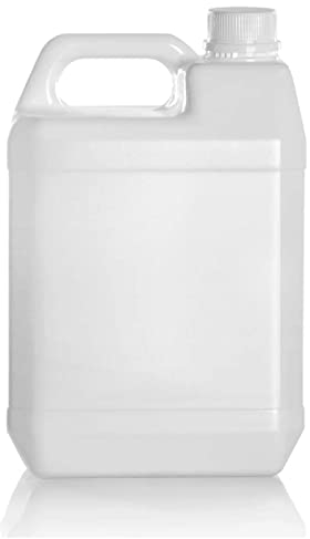 Tradineur - Garrafa de plástico translúcido, apta para uso alimentario, bidón, tangue, jarra, ideal para almacenar y transportar agua, bebidas, líquidos (5 litros)