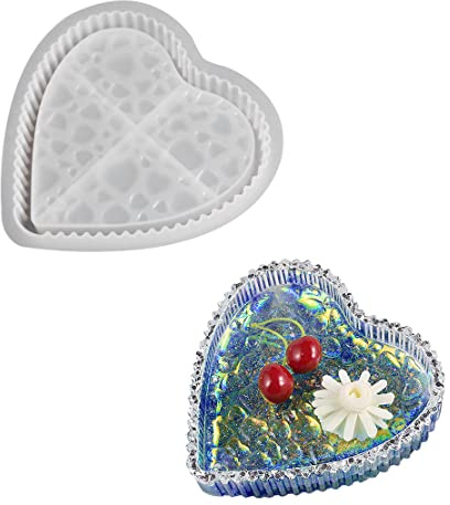 DeryArcle Heart Tray Resin Mold, Jewelry Dish Silicone Molds, Fruit Plate Epoxy Resin Casting Mould Trinket Container Moulds for DIY Candy Soap Key Lipstick Necklace Storage,Home Decoration Craft