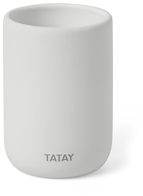 TATAY Bicchiere per spazzolino da denti e dentifricio morbido, in ceramica opaca, senza BPA, bianco. Dimensioni: 7,4 x 7,4 x 10,5 cm