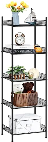 Shinoske Küchenregal Lagerregal 5 Ebenen, Standregal Pflanzenregal Badezimmerregal aus Metall Badregal stehend, Aufbewahrung Badezimmer für Bad Küche, 41 x 32 x 145 cm, Schwarz