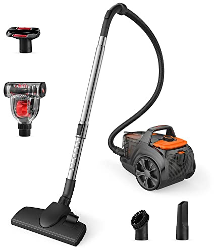 Aspiron Canister Vacuum Cleaner, 1200W Lightweight Bagless Vacuum Cleaner, 3.7QT Capacity, Automatic Cord Rewind, 5 Tools, HEPA Filter, Vacuum Cleaner for Hard Floors, Carpet, Pet Hair, Blue