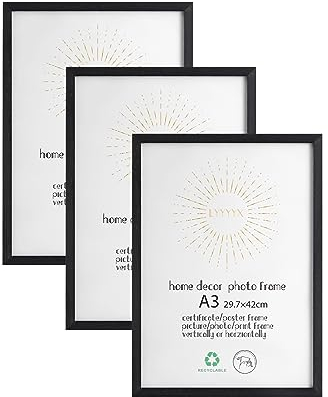 LYYYYX Bilderrahmen Holz DIN A3 mit bruchsicherem Acrylglas Rahmenzum senkrechten oder waagerechten Aufhängen Fotorahmen aus Holz für Fotos, Poster, Puzzles,3er