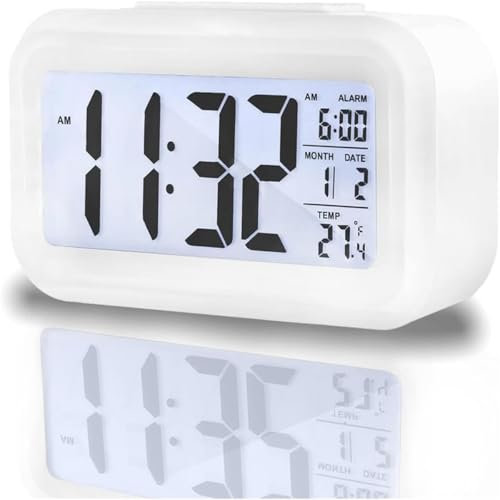 Yuanzeco 4.5 Display-Digital Clock with Large Screen,Night Light Digital Clock with Temperature Display,Alarm Clock with Battery Powered,Office,Kids,Elder Snooze Clock (white)