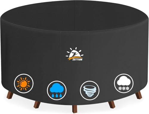 Zettum Ø215 x 73 CM Funda para Muebles de Jardín, Impermeable Funda Mesa 600D Oxford en Revestimiento de PU, Tela Protector para Redondo Mesa Anti Viento Cubierta Mesa Anti-UV