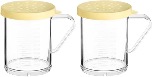 OCS Parts 2-Pack 10 Oz Shaker with 4 Millimeter Perforated Yellow Lid | 3.75 Plastic Shakers with Ounce and Millimeter Measurements for Medium-Ground Spices, Salt, Pepper, Dredges, Rubs and Powders