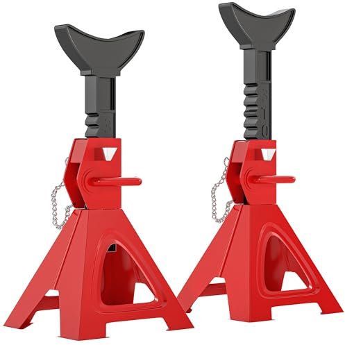 HOMCOM Lot de 2 chandelles de Levage, chandelles Voiture capacité 3 tonnes, Hauteur réglable de 290 à 418 mm, Grande Base avec goupille de sécurité, pour véhicule, Caravane, Atelier, Garage, Rouge