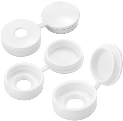 Screw Cover Caps Hinged Plastic Covers – Fits 6-8 Gauge Screws (3.5mm to 4.2mm) – Snap Close Caps (10, White)