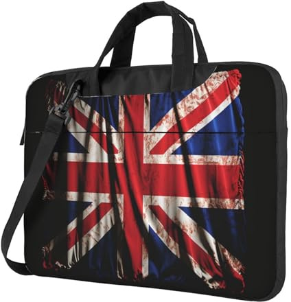 Maletín de transporte para ordenador portátil con diseño de bandera británica sobre fondo negro, a prueba de golpes, con correa para el hombro, 33 cm