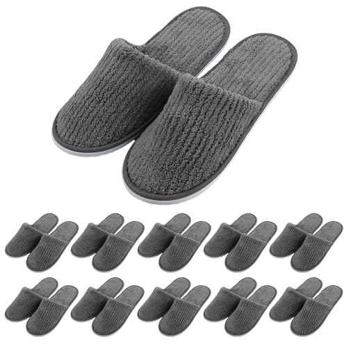 WIYETY Lot de 10 paires de pantoufles d'hôtel : pantoufles en polaire corail, pantoufles en velours de coton lavables unisexes, pantoufles fermées pour la maison, la salle de bain, l'intérieur, les