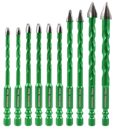 KURSTOL Punta per Trapano in Carburo, 10 pezzi 5 * 2/6 * 4/8 * 2/10/12mm Punta Trapano con Gambo a Cambio Rapido per Piastrelle Ceramica Legno Plastica Muratura Cemento Vetro