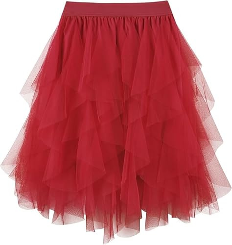 WERFORU Jupe Tulle Femme Midi Tutu Femme Jupe Ballet d'Été à Taille Haute et A-Ligne avec Jupon Intégré