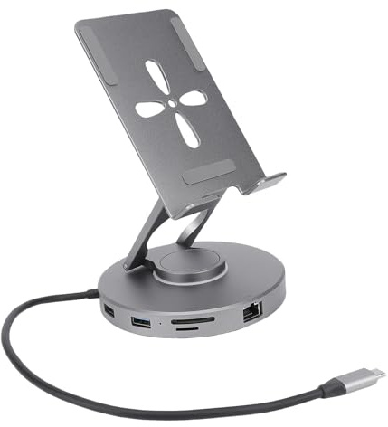 aqxreight Soporte de Estación de Acoplamiento para Tableta 11 en 1, Soporte de Concentrador USB C Giratorio de 360 ​​° con Lector de Tarjetas, Conector de Sonido USB 3,0, Puerto de