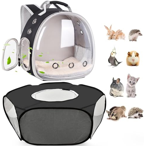 2-Pack Guinea Pig Carrier Backpack and Playpen with Lid, Breathable Pet Playpen Pop Open Exercise Fence, Portable Small Animal Cage for Rabbits, Chinchillas, Squirrel, Lizard, Sugar Glider