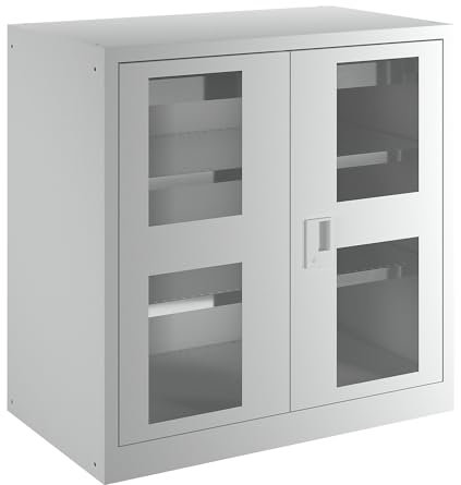 LISTA | Armoire à Portes battantes avec 2 tablettes | Largeur 1000 mm | avec vitre | 1 tiroir | Gris Clair