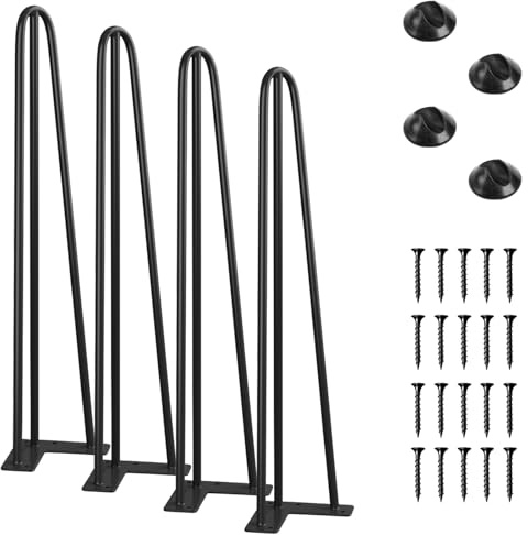 SMARTSTANDARD 18 Inch Hairpin Table Legs, 3 Steel Rods 1/2 Inch Pipe Diameter, 800lbs Load Capacity, Mid-Century Style for Coffee Table, Side Table, Night Stand (Black, 4PCS)