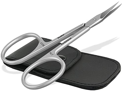 Nagelhautschere Hautschere mit gebogener Schnittfläche Maniküre Pediküre PREMIUM Nagelschere aus rostfreiem Cobalt Edelstahl und Etui