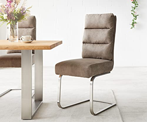 DELIFE Schwingstuhl Pela-Flex Freischwinger flach Edelstahl Mikrofaser Taupe Vintage Taschenfederkern