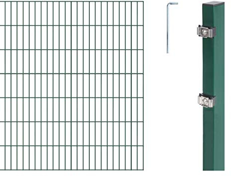 Alberts 651299 Doppelstabmattenzaun als 18 tlg. Zaun-Komplettset | verschiedene Längen und Höhen | grün | Höhe 140 cm | Länge 16 m