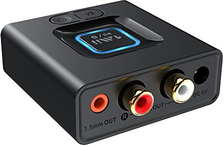 1Mii Bluetooth Receiver for HiFi, Bluetooth 5.1 Audio Adapter for Home Stereo Music Streaming System with AUX 3.5/ Phono RCA Output, Low Latency, Bass Mode, Works with Smart Phones and Tablets