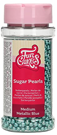 FunCakes Perles en Sucre Moyennes Bleu Métallique: sprinkles gâteau, bon goût, parfait pour la décoration de gâteaux, perles de sucre comestibles. 80 g.