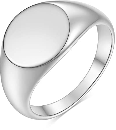 MYNENEY Stainless Steel Round Shape Classical Simple Plain Wedding Engagement Statement Pinky Band Signet Rings for Men Women Size 4-15 (Silver, 6)