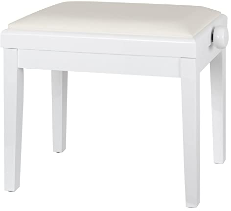 Classic Cantabile Pianobank Modell A - abnehmbare Sitzfläche - Weißes Polster aus Kunstleder - Höhenverstellbar von 48 bis 58 cm - 2-fache Kreuz-Mechanik - Massive Holzkonstruktion - Weiß Hochglanz