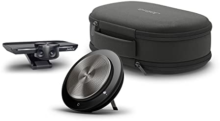 Videokonferenspaket Jabra PanaCast Meet Anywhere: Videokamera med 180° panoramavy i 4K, Jabra Speak 750 – MS Teams-certifierad, fungerar med Zoom, Google Meet – resefodral och 1 m USB-kabel