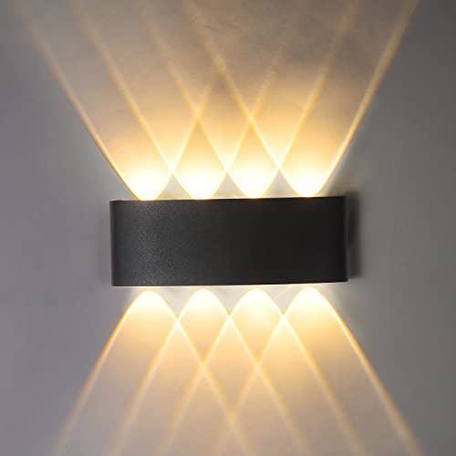 ZIKEY Modern LED Vägglampa, 8W Varmvit 3000K, Vattentät Up Down Vägglampa, Aluminium LED Spot Light Lampa, Dekorativ Väggbelysning inomhus och utomhus (svart)
