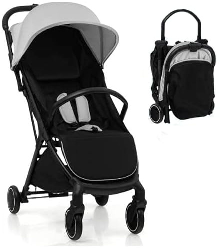 Maxmass Baby Stroller, One Hand Folding Toddler Pushchair with 5-Point Safety Belt, Seat Cover, Backrest, Footrest, Infant Travel Pram Baby Trolley Lightweight Buggy for 0-36 Months Old (Grey)