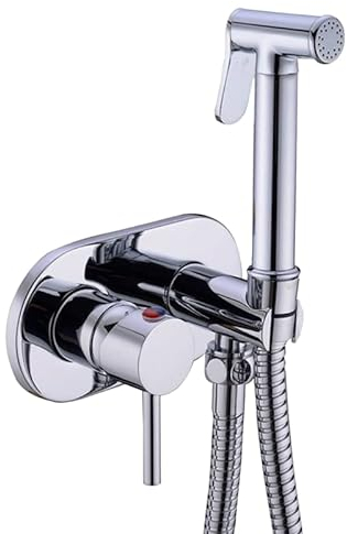 VALAZ Grifo Bidet Empotrado Cromado | Grifo Monomando Bidet | Ducheta Higiénica WC, Mezclador Agua Fría y Caliente, Ahorro de Agua | Instalación Facil | Latón, Inoxidable, Redondo, Serie Jucar