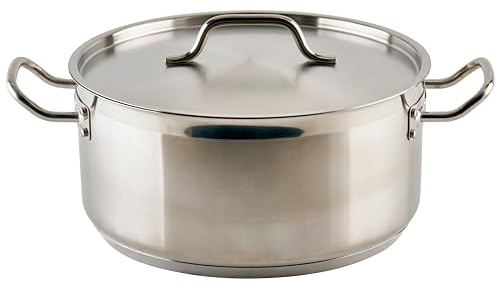 Winco Commercial-Grade Stainless Steel Brazier with Lid, 10 Quart