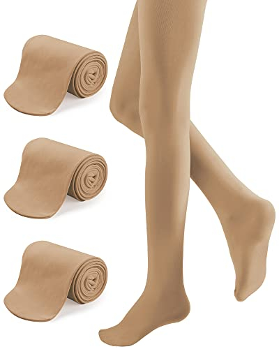 KEREDA Mädchen Kinder Strumpfhose Feinstrumpfhose Ballett Tanzstrumpfhose mit Fuß 110-170 3er Pack, Hautfarbe-2, 158-170