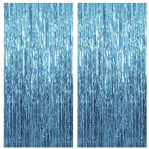2 Pack Blue Streamers Party Decorations Fringe Backdrop Ocean Themed Decorations Foil Curtain Backdrop Blue Birthday Ocean Party Decor Supplies