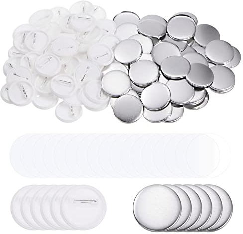 Sourcing Map 200pc 32mm Round Metal Cover Plastic Button Back Clear Film for Button Maker Machine