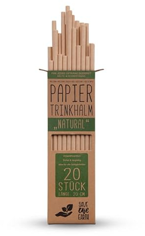Nachhaltige Papierstrohhalme (20 Trinkhalme) aus Kraftpapier Natural 20cm - Papiertrinkhalme 100% Biologisch abbaubar, Stabil und Bruchfest