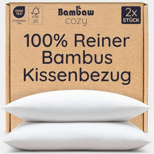 Bambaw Taie d'oreiller 50x70 Bambou, Lot de 2, Taie Oreiller Rectangulaire 50x70 cm, Bon pour Les Cheveux et Le Visage, Drap Refroidissant et Anti Acariens, Drap en Bambou Rafraîchissant (Blanc)