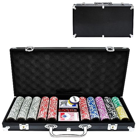 SUBTLETY Set da poker con alloggiamento in alluminio, 500 chip da poker professionale, con 2 pazzi da poker, 3 bottoni per dealer e 5 dadi, 2 chiavi (nero)