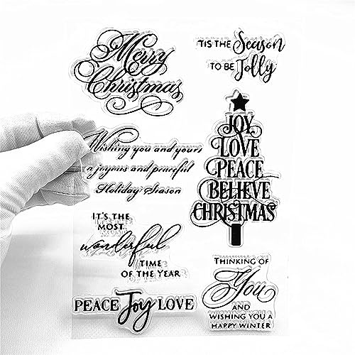 Christmas Tree Greetings Words Clear Stamps for Card Making Decoration DIY Scrapbooking,Christmas Tree Blessing Words Silicone Transparent Seal Clear Stamps for Embossing Album Decor Craft.
