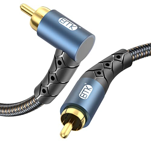 EMK Right Angle Subwoofer Cable RCA Cable Digital Coaxial Audio Cables 24k gold-plated Plug Male to 90 Degree COAXIAL SPDIF Cords for Smart-TV, Speaker, AMP, Soundbar (1 Meter)