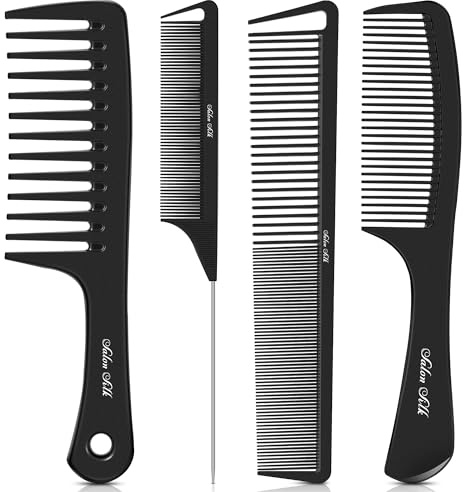 SALONSILK 4PCS Professional Comb Set, Wide Tooth Combs Rat Tail Fine Tooth Hair Comb, Barber Styling Curly Parting Combs Set for Men and Women, Braiding Cutting Combs