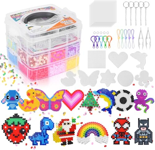 Fuse Beads Kit for Kids: 10000PC Melty Beads Set, 5MM Iron Melting Beads Craft Kit with 8 Pegboards,5 Ironing Paper and Accessories, Arts and Crafts Set Toys Gifts for Boys Girls Christmas Birthday