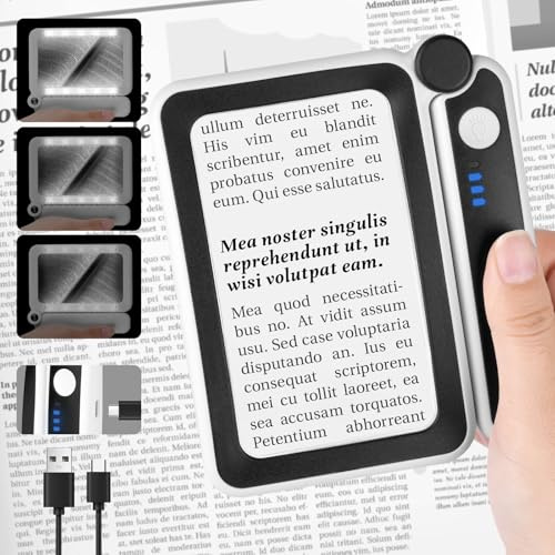 Vicloon Lupa Rectangular, Lupa con Luz 4X, Lupa Grande Plegable con 10 LED y 3 Modos de Luz Fría/Cálida, para Leer Libros de Baja, Páginas, Revistas, Tarjetas, Joyas, Periódicos, Artesanía y Mapas