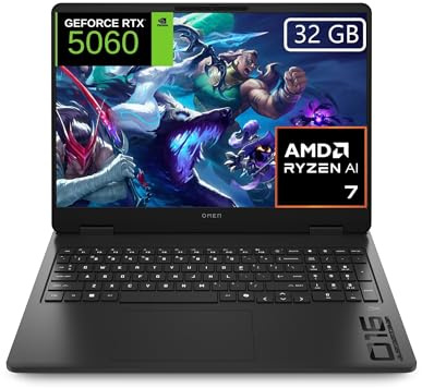 HP OMEN 16-ap0018ns - Ordenador portátil Gaming 16 2K (AMD Ryzen AI 7 350, 32GB RAM, 1TB SSD, NVIDIA RTX 5060, FreeDos) Negro - Teclado QWERTY Español